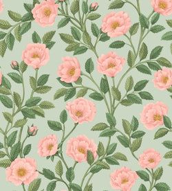 Rose & Leaf Green on Duck Egg