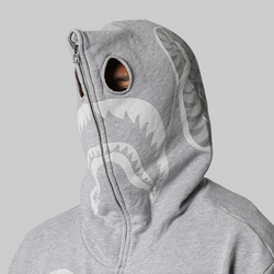 Skeleton Shark Heavy Washed Full Hoodie - Grey