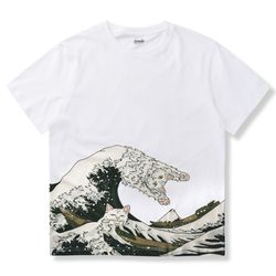 神奈川沖浪裏 – 神奈川沖浪裏と波 コットンTee       乗り猫