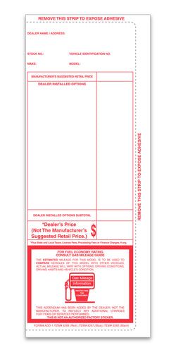 Option – Addendum Sticker - ADD-1 - RED - Perm. Adhesive - Qty. 100