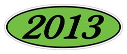 Option – Oval Year Window Sticker - 2013 BLACK on GREEN - Qty. 12