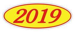Option – Oval Year Window Sticker - 2019 RED on YELLOW - Qty. 12