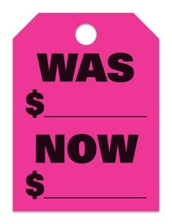 Hang Tags - Was Now - Large, Pink - Qty. 50