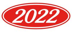 Oval Year Window Sticker - 2022 WHITE on RED - Qty. 12