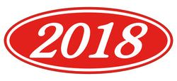 Option – Oval Year Window Sticker - 2018 WHITE on RED - Qty. 12