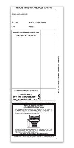Option – Addendum Sticker - ADD-1 - BLACK - Perm. Adhesive - Qty. 100