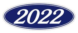 Option – Oval Year Window Sticker - 2022 WHITE on BLUE - Qty. 12