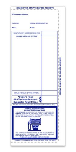 Option – Addendum Sticker - ADD-1 - BLUE - Perm. Adhesive - Qty. 100