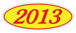Option – Oval Year Window Sticker - 2013 RED on YELLOW - Qty. 12