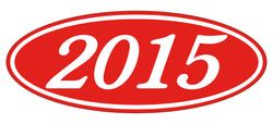 Oval Year Window Sticker - 2015 WHITE on RED - Qty. 12