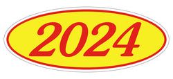 Option – Oval Year Window Sticker - 2024 RED on YELLOW - Qty. 12