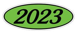 Option – Oval Year Window Sticker - 2023 BLACK on GREEN - Qty. 12