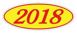 Oval Year Window Sticker - 2018 RED on YELLOW - Qty. 12