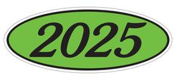 Option – Oval Year Window Sticker - 2025 BLACK on GREEN - Qty. 12