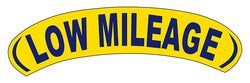 Option – Arch Slogan Window Sticker - Low Mileage - Blue on Yellow - Qty. 12
