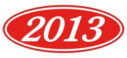 Oval Year Window Sticker - 2013 WHITE on RED - Qty. 12