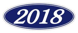 Option – Oval Year Window Sticker - 2018 WHITE on BLUE - Qty. 12