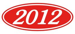 Option – Oval Year Window Sticker - 2012 WHITE on RED - Qty. 12