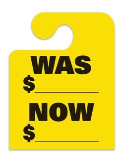 J-Hook Hang Tags - Was Now - Large, Yellow - Qty. 50