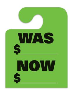 J-Hook Hang Tags - Was Now - Large, Green - Qty. 50