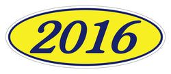 Oval Year Window Sticker - 2016 BLUE on YELLOW - Qty. 12