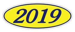 Option – Oval Year Window Sticker - 2019 BLUE on YELLOW - Qty. 12