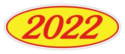 Option – Oval Year Window Sticker - 2022 RED on YELLOW - Qty. 12