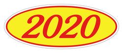 Option – Oval Year Window Sticker - 2020 RED on YELLOW - Qty. 12