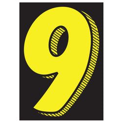 Window Sticker - 7 1/2" Yellow/Black #9 - Qty. 12