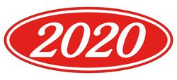 Option – Oval Year Window Sticker - 2020 WHITE on RED - Qty. 12