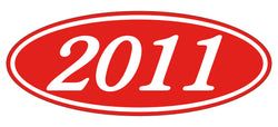 Oval Year Window Sticker - 2011 WHITE on RED - Qty. 12