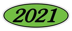 Option – Oval Year Window Sticker - 2021 BLACK on GREEN - Qty. 12