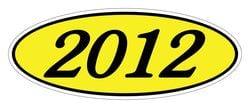 Oval Year Window Sticker - 2012 BLACK on YELLOW - Qty. 12