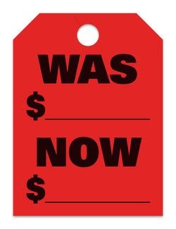Hang Tags - Was Now - Large, Red - Qty. 50