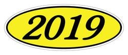 Oval Year Window Sticker - 2019 BLACK on YELLOW - Qty. 12