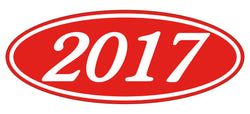 Option – Oval Year Window Sticker - 2017 WHITE on RED - Qty. 12
