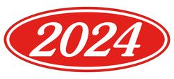 Option – Oval Year Window Sticker - 2024 WHITE on RED - Qty. 12