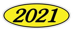 Option – Oval Year Window Sticker - 2021 BLACK on YELLOW - Qty. 12