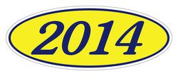 Oval Year Window Sticker - 2014 BLUE on YELLOW - Qty. 12