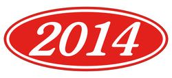 Oval Year Window Sticker - 2014 WHITE on RED - Qty. 12
