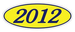 Option – Oval Year Window Sticker - 2012 BLUE on YELLOW - Qty. 12