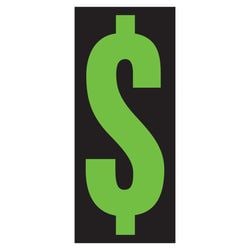 Window Sticker - 5-1/2" Fluor. Green/Black $ - Qty. 12