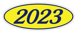 Option – Oval Year Window Sticker - 2023 BLUE on YELLOW - Qty. 12