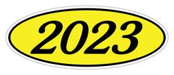 Option – Oval Year Window Sticker - 2023 BLACK on YELLOW - Qty. 12