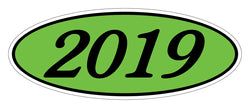 Option – Oval Year Window Sticker - 2019 BLACK on GREEN - Qty. 12