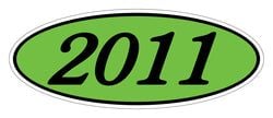 Oval Year Window Sticker - 2011 BLACK on GREEN - Qty. 12