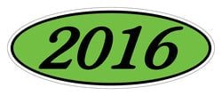 Oval Year Window Sticker - 2016 BLACK on GREEN - Qty. 12