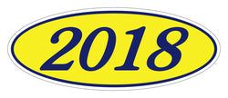 Option – Oval Year Window Sticker - 2018 BLUE on YELLOW - Qty. 12