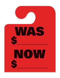 J-Hook Hang Tags - Was Now - Large, Red - Qty. 50