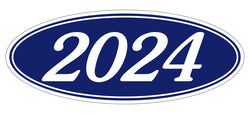 Option – Oval Year Window Sticker - 2024 WHITE on BLUE - Qty. 12